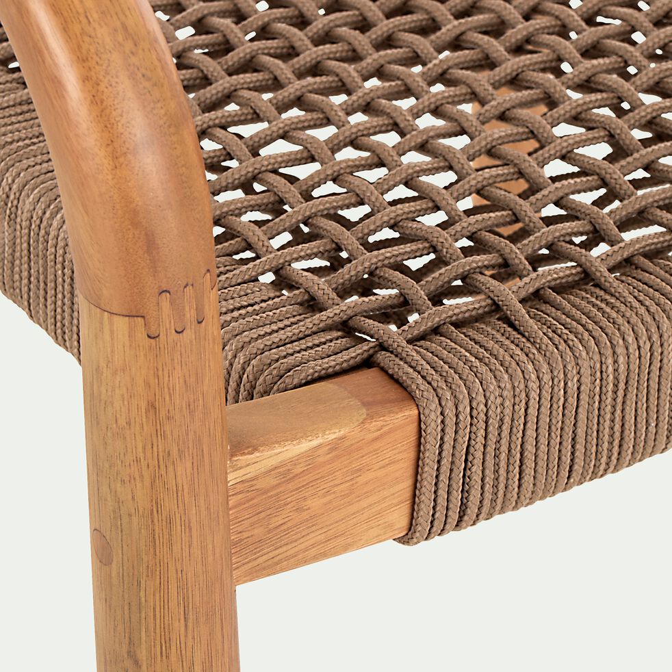 Chaise en eucalyptus et corde marron avec accoudoirs - naturel-MILIAS
