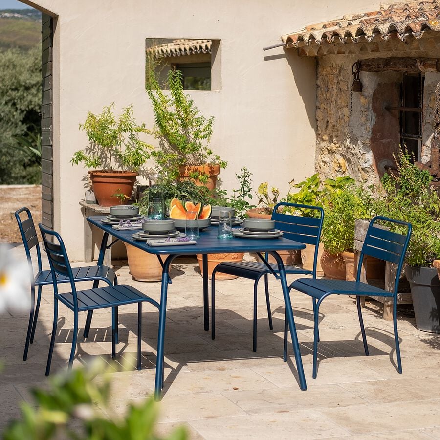 Table de jardin pliante en acier - bleu figuerolles (4 à 6 places)-SOURIS