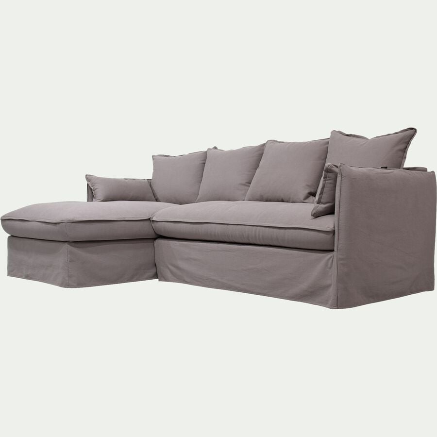 Canapé d'angle gauche fixe en coton et lin - gris borie-KALISTO