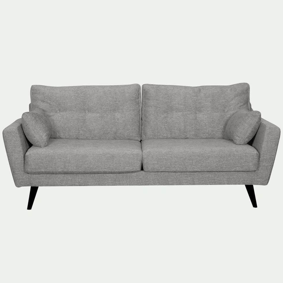 Canapé 3 places fixe en tissu avec piètement noir - gris clair-ICONE