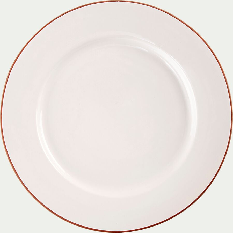 Assiette de présentation liseré terracotta en faïence - blanc D30cm-SOLLER