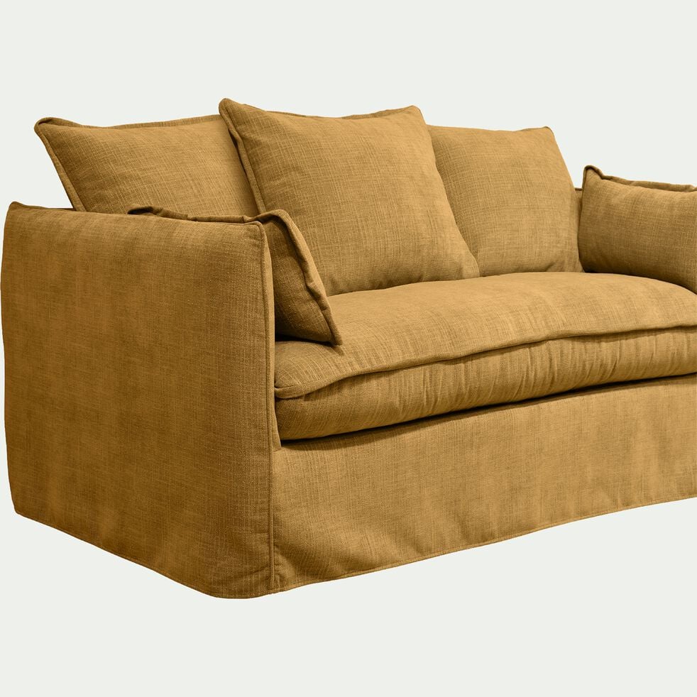Canapé 2 places fixe en tissu - jaune argan-KALISTO