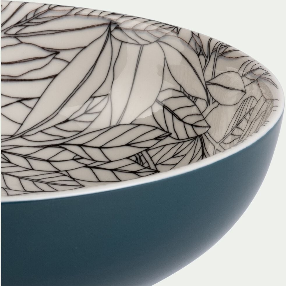 Assiette creuse en porcelaine motifs laurier - bleu figuerolles D21cm-AIX