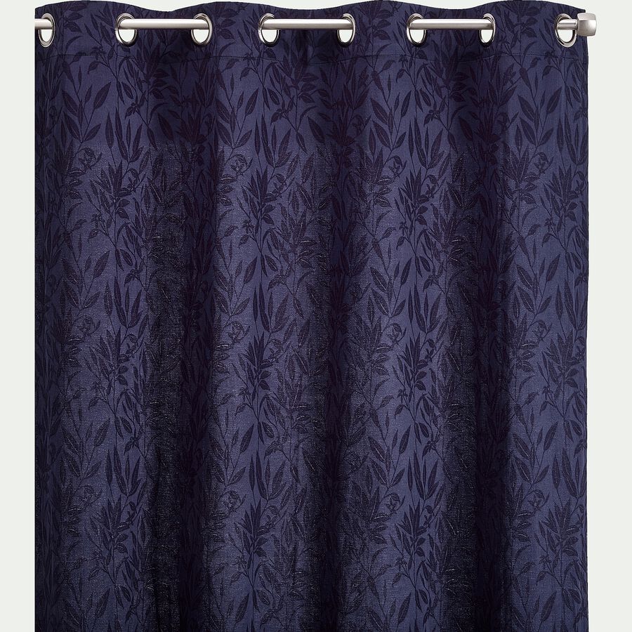 Rideau à œillets en lin, coton et viscose motif Fleur d'oranger - bleu calabrun 130x250cm-ORANGER