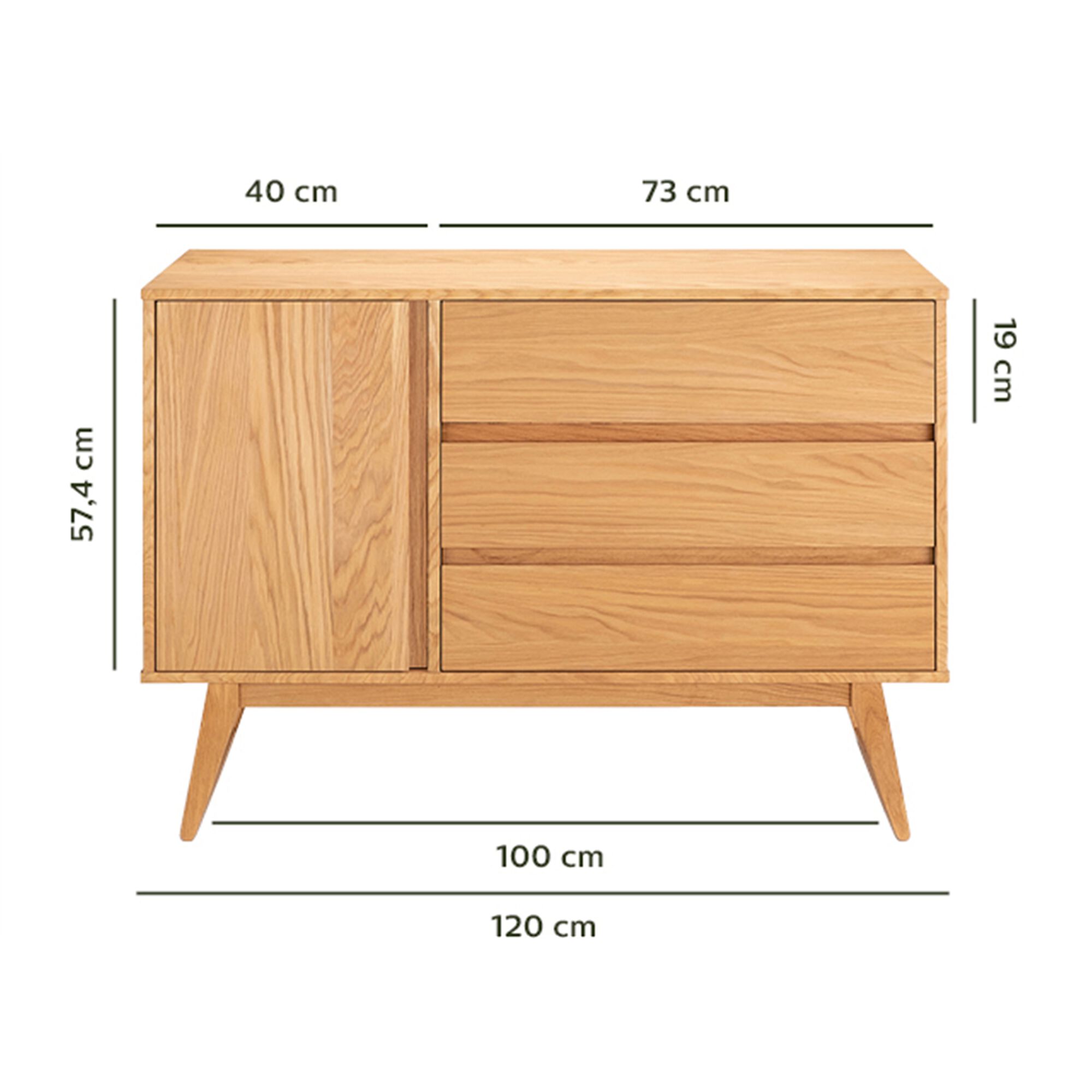 Commode 3 tiroirs et 1 porte en plaqué chêne - bois clair-BRUNA