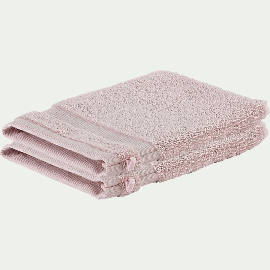 Lot de 2 gants de toilette en coton - rose simos-Rania
