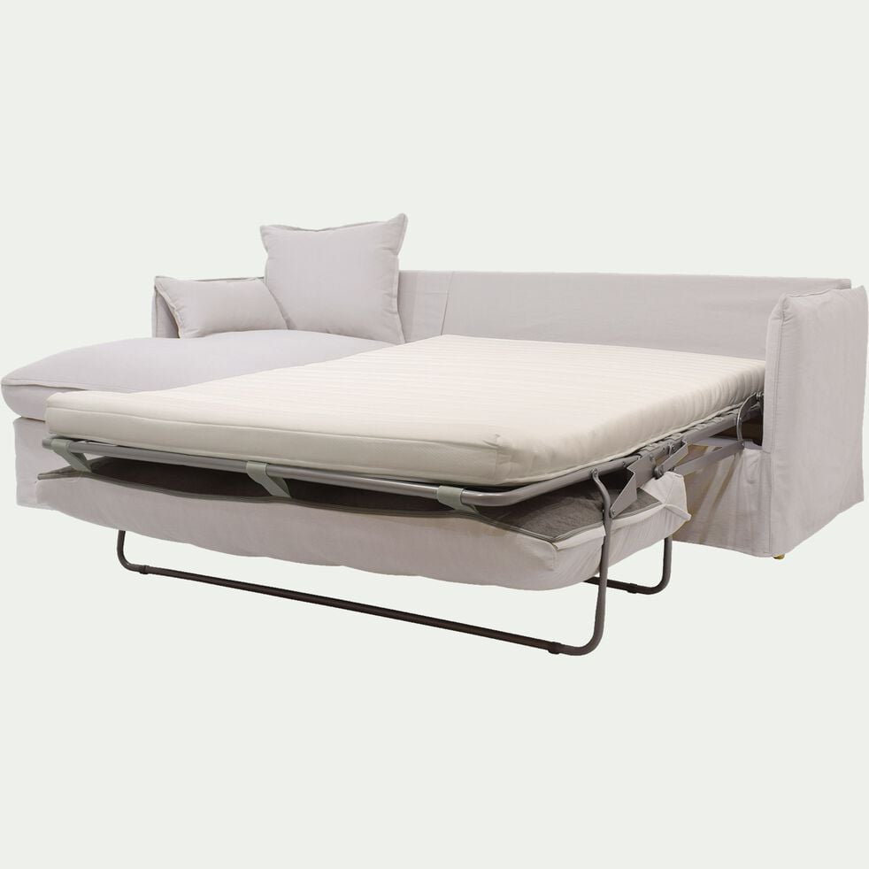 Canapé d'angle gauche convertible en coton et lin - blanc capelan-KALISTO