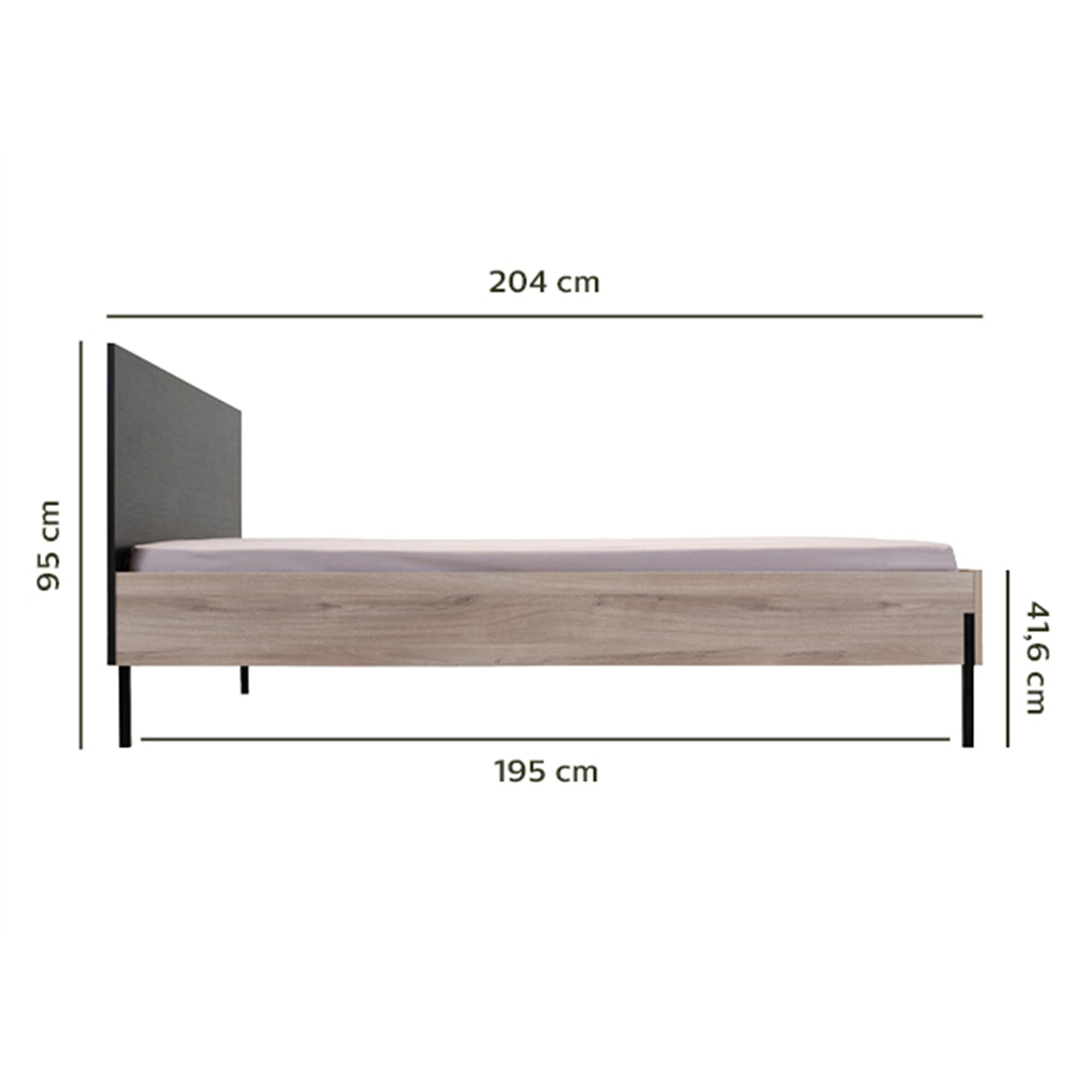 Lit 2 places en bois et pieds en acier - bois clair 160x200cm-CASTEL
