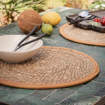 Set de table rond en herbe avec biais brun clay - naturel D38cm-ODRAIO