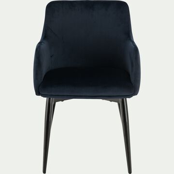 Chaise en tissu effet velours avec accoudoirs - bleu céou-GINETTE