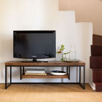 Meuble TV 2 plateaux effet bois et acier - marron 40x120x40cm-MANILLE
