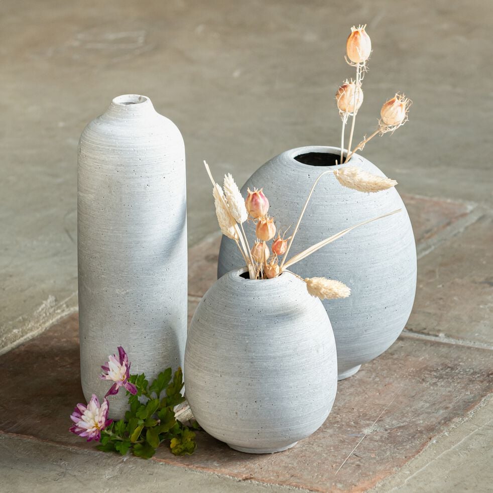 Vase en poudre de pierre - gris D11xH13cm-CALCIS
