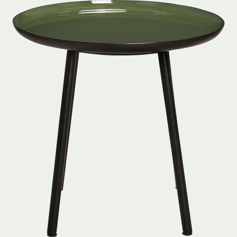 VITOUR - Bout de canapé en acier epoxy avec plateau vert cèdre émaillé