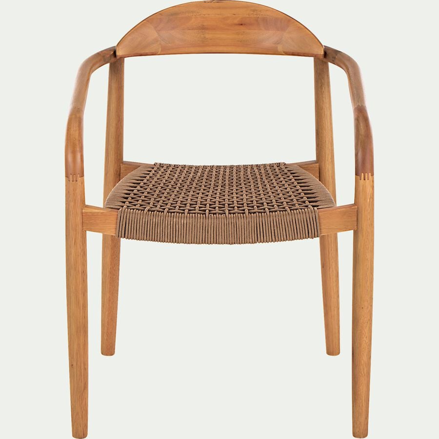 Chaise en eucalyptus et corde marron avec accoudoirs - naturel-MILIAS