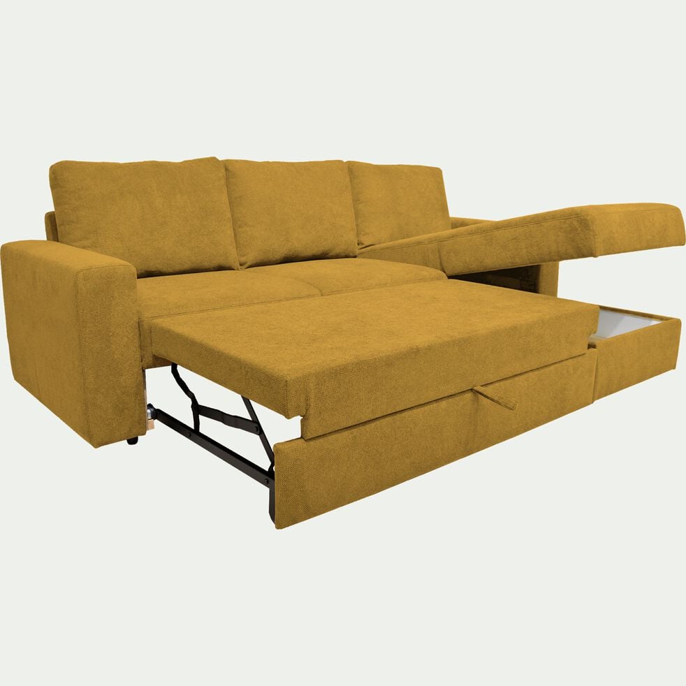 Canapé d'angle réversible convertible en tissu tramé - jaune argan-HONORE