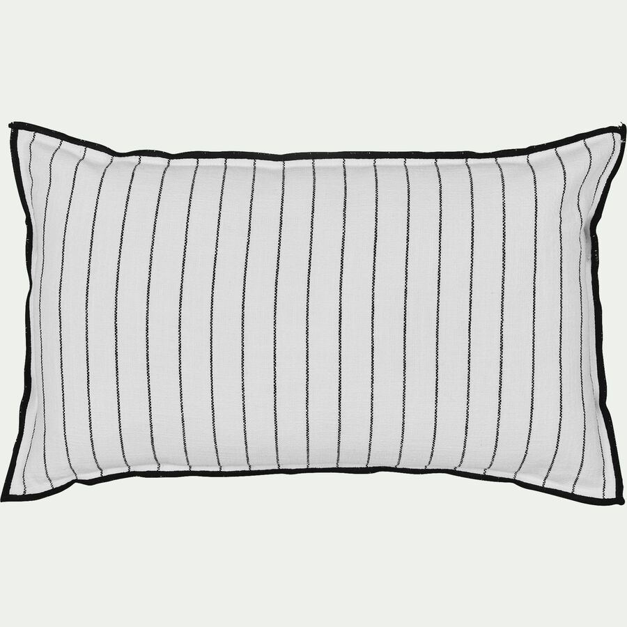 Coussin à rayures brodées en coton - noir et blanc 30x50cm-BADIANE