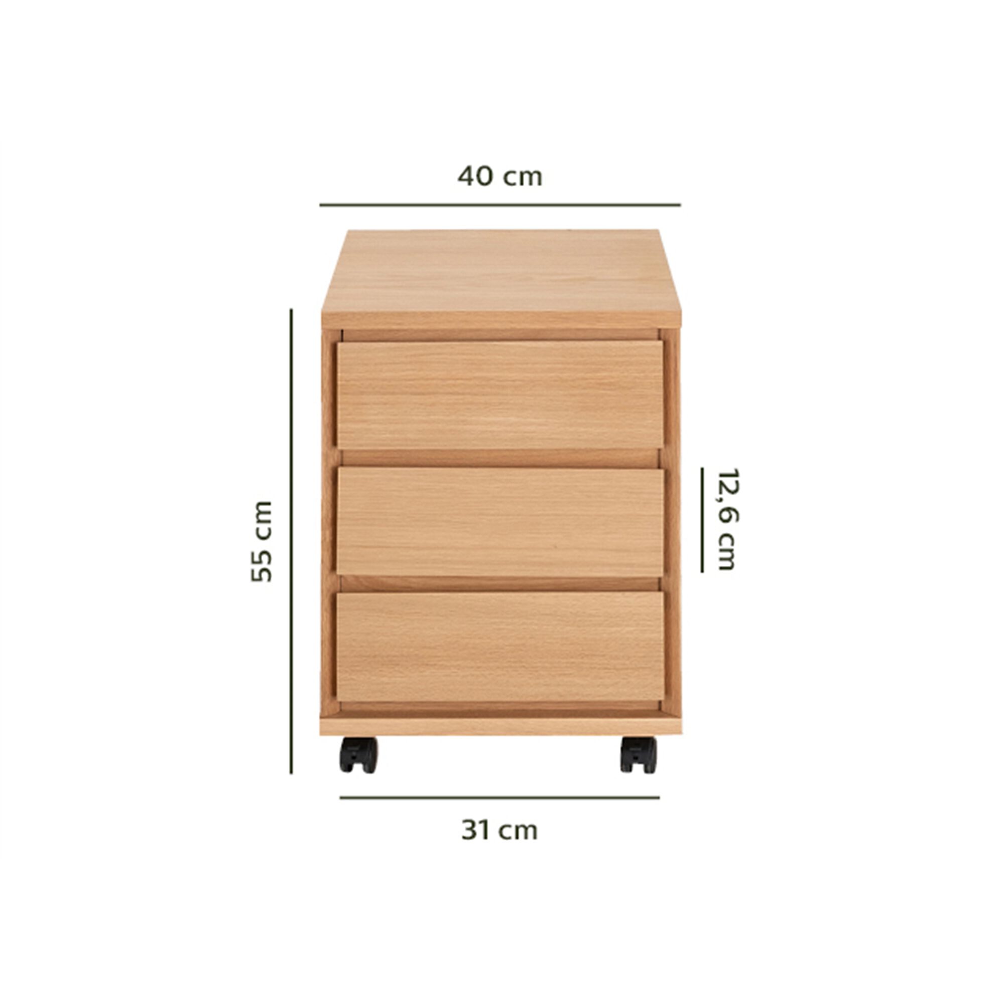 Caisson de bureau 3 tiroirs en bois - naturel-AGOSTA