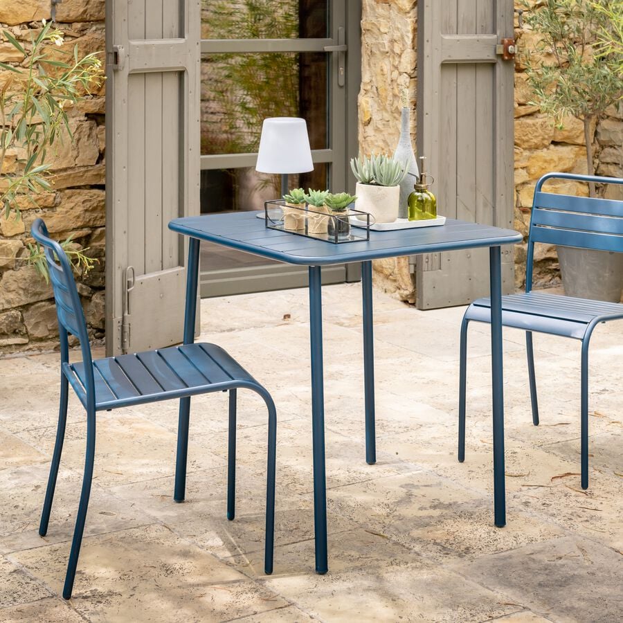 Table de jardin carrée en acier - bleu figuerolles (2 à 4 places)-SOURIS