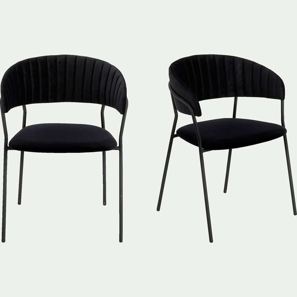 TURIN - Chaise en velours avec accoudoirs - noir