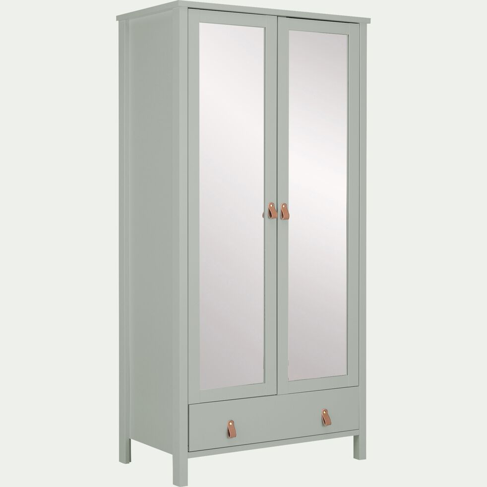 Armoire en bois 2 portes et 1 tiroir avec miroir - vert olivier H195cm-DAURIAN