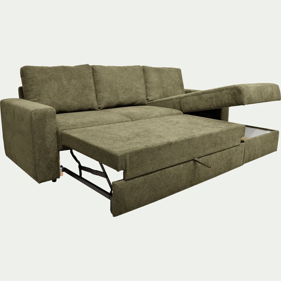 Canapé d'angle réversible convertible en tissu tramé - vert cèdre-HONORE