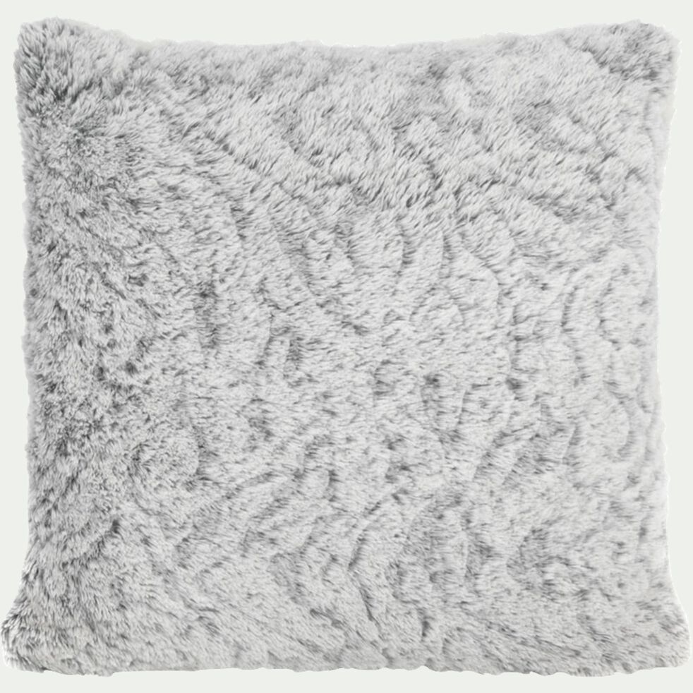 Coussin imitation fourrure en polyester - gris clair 40x4