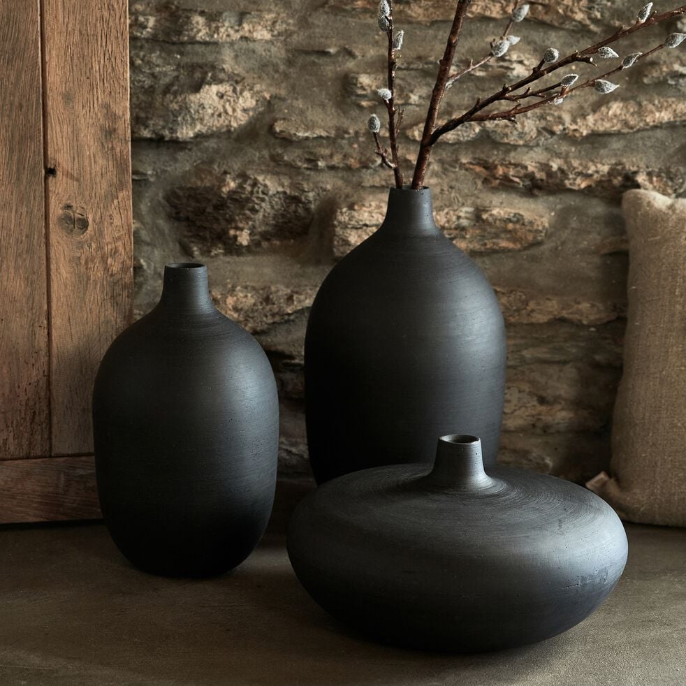 Vase décoratif en fibrociment - noir D21xH35,5cm-CALCIS