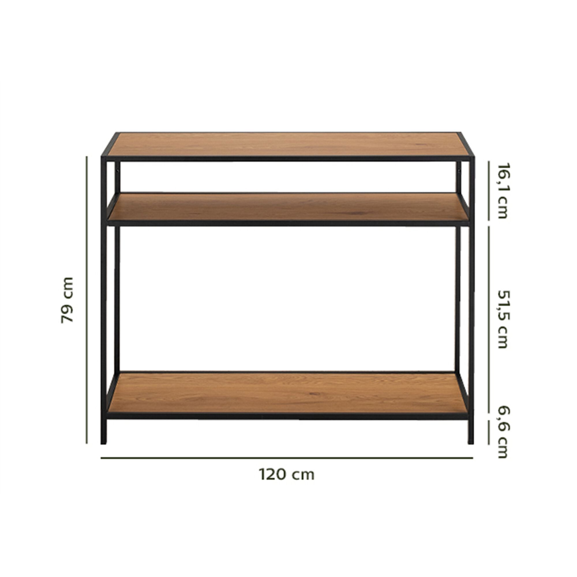 Console 3 plateaux en métal et effet chêne L120xP35xH79cm - bois foncé-DANANG