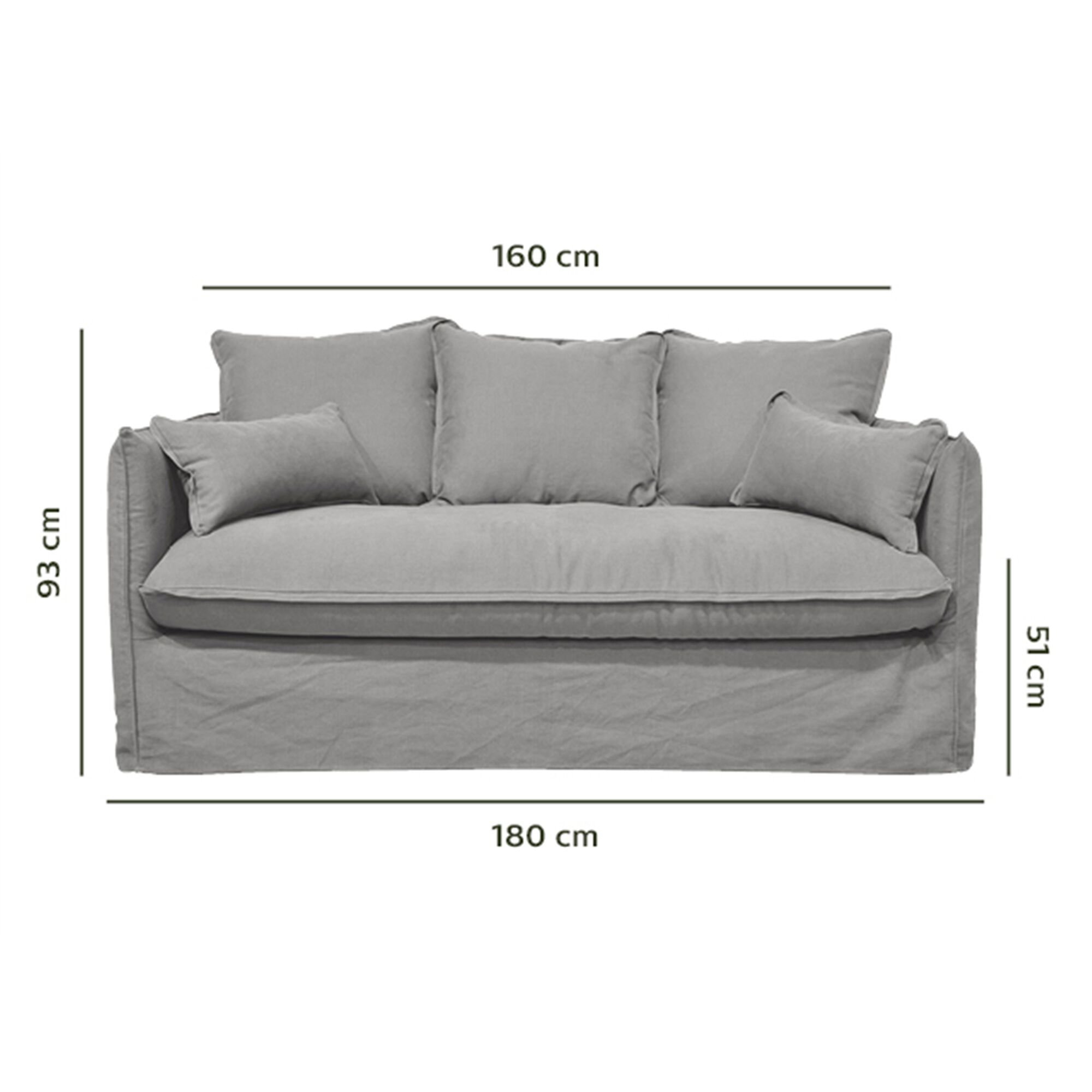 Canapé 3 places fixe en coton et lin - gris borie-KALISTO