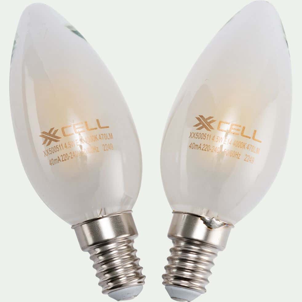 FLAMME - Lot de 2 ampoules LED dépolie culot E14 - blanc