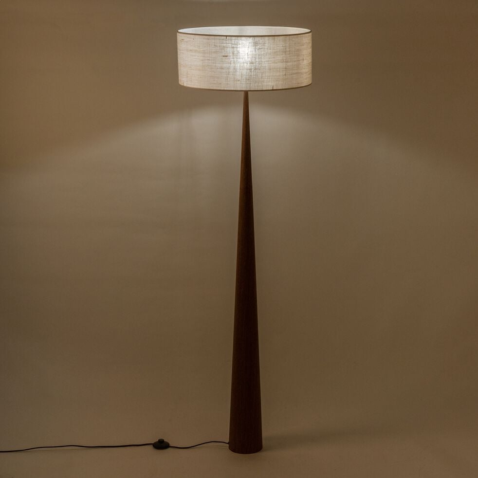 Lampadaire en métal effet bois foncé et coton - blanc écru D50cm-KONE