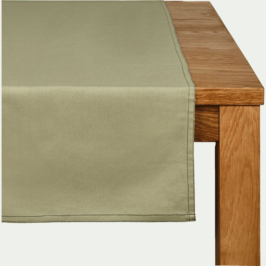Chemin de table en coton vert olivier 45x200cm-VENASQUE