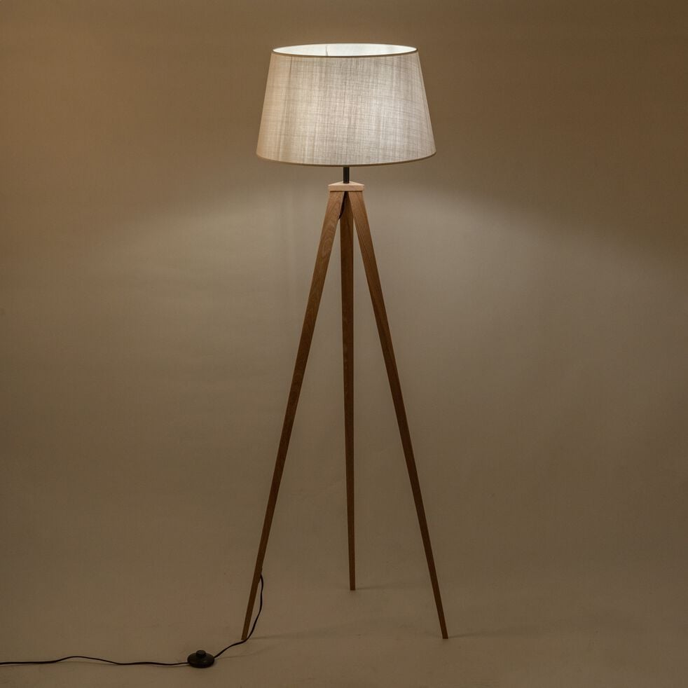 PETRUS - Lampadaire en bois et coton - H180cm