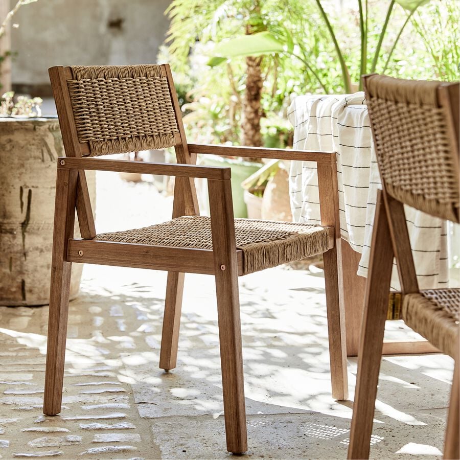 Chaise de jardin avec accoudoirs en acacia - bois foncé-CHICOULA