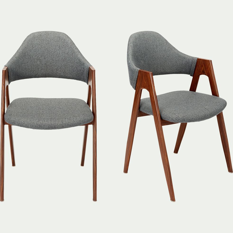 Chaise en tissu et effet bois foncé - gris ardoise-GARETTE