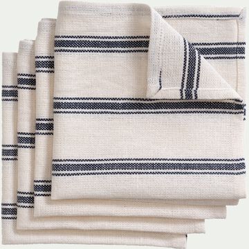 Lot de 4 serviettes de table en lin et en coton - blanc et noir 41x41cm-PASSO