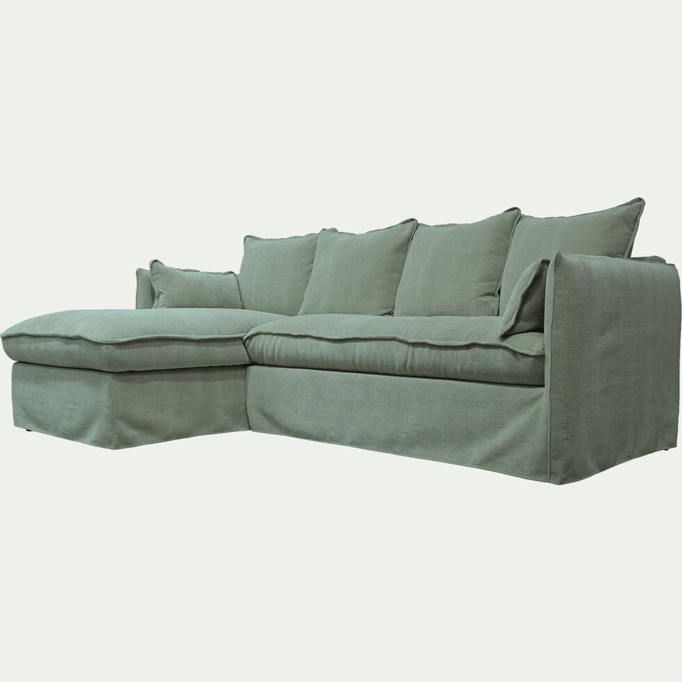 Canapé d'angle gauche fixe en tissu - vert-KALISTO