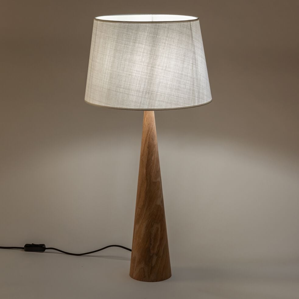 Lampe en métal effet bois clair et coton - blanc-KONE