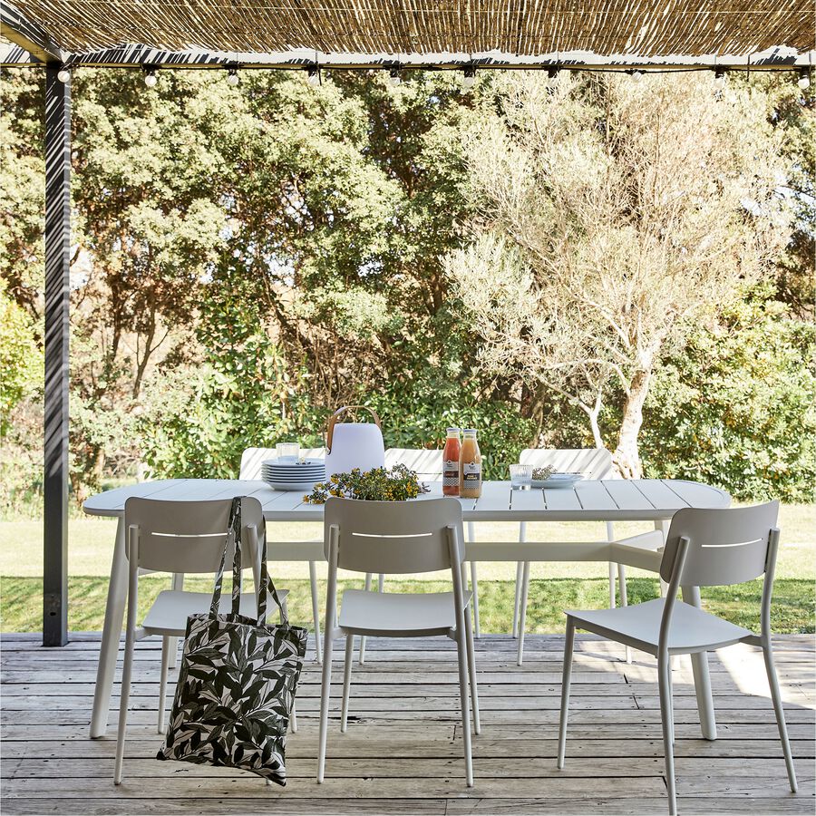 Salon de jardin repas en aluminium - blanc (4 à 6 places)-TRAPEZI
