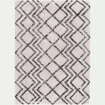 Tapis en coton à motif inspiration berbère - blanc écru et noir 200x290cm-BARNABE