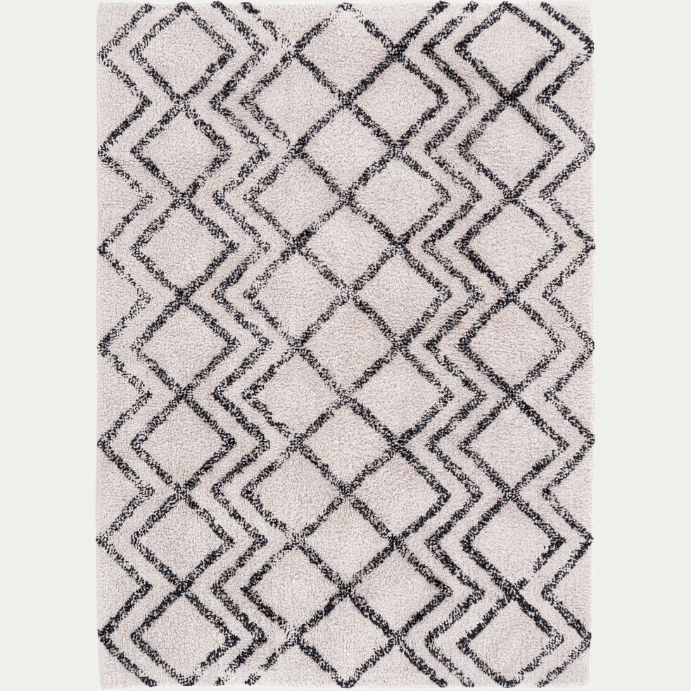 Tapis en coton à motif inspiration berbère - blanc écru et noir 200x290cm-BARNABE