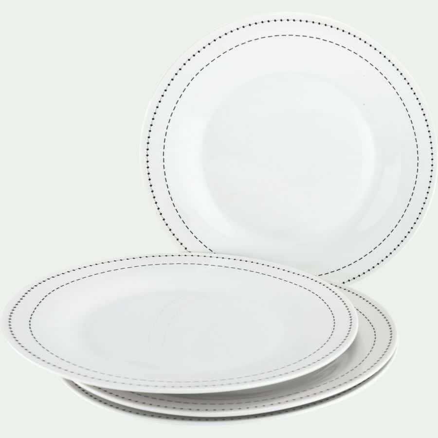 Assiette plate en porcelaine - Grand modèle - Blanche et noire