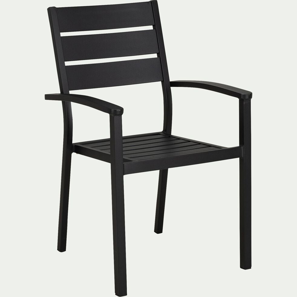 Chaise de jardin empilable avec accoudoirs en aluminium - noir-MARIA