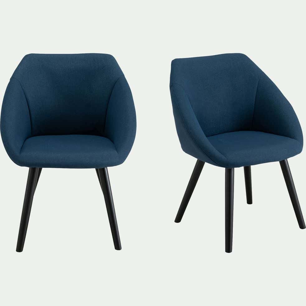 Chaise en tissu avec accoudoirs et piètement noir - bleu figuerolles-DELINA