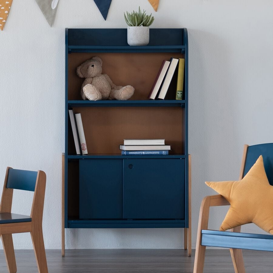 Bibliothèque en acacia pour enfant - bleu figuerolles-RAPHAEL
