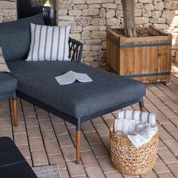 Canapé d'angle de jardin en bois et tissu - gris anthracite (3 places)-ASTAKOS