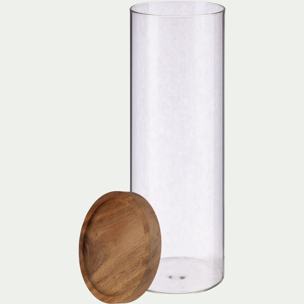 Bocal en verre avec couvercle en acacia 1,5L - transparent-RONDA