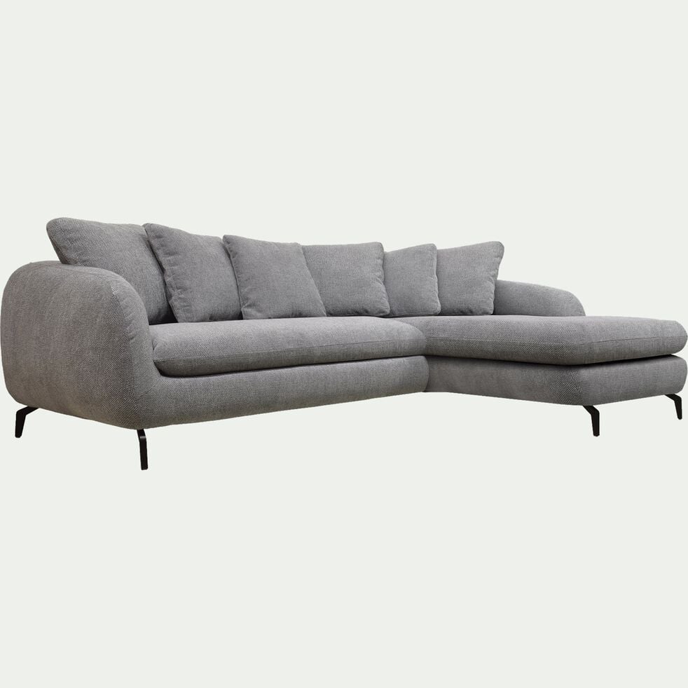 Canapé d'angle droit en tissu tramé - gris ardoise-COLINE