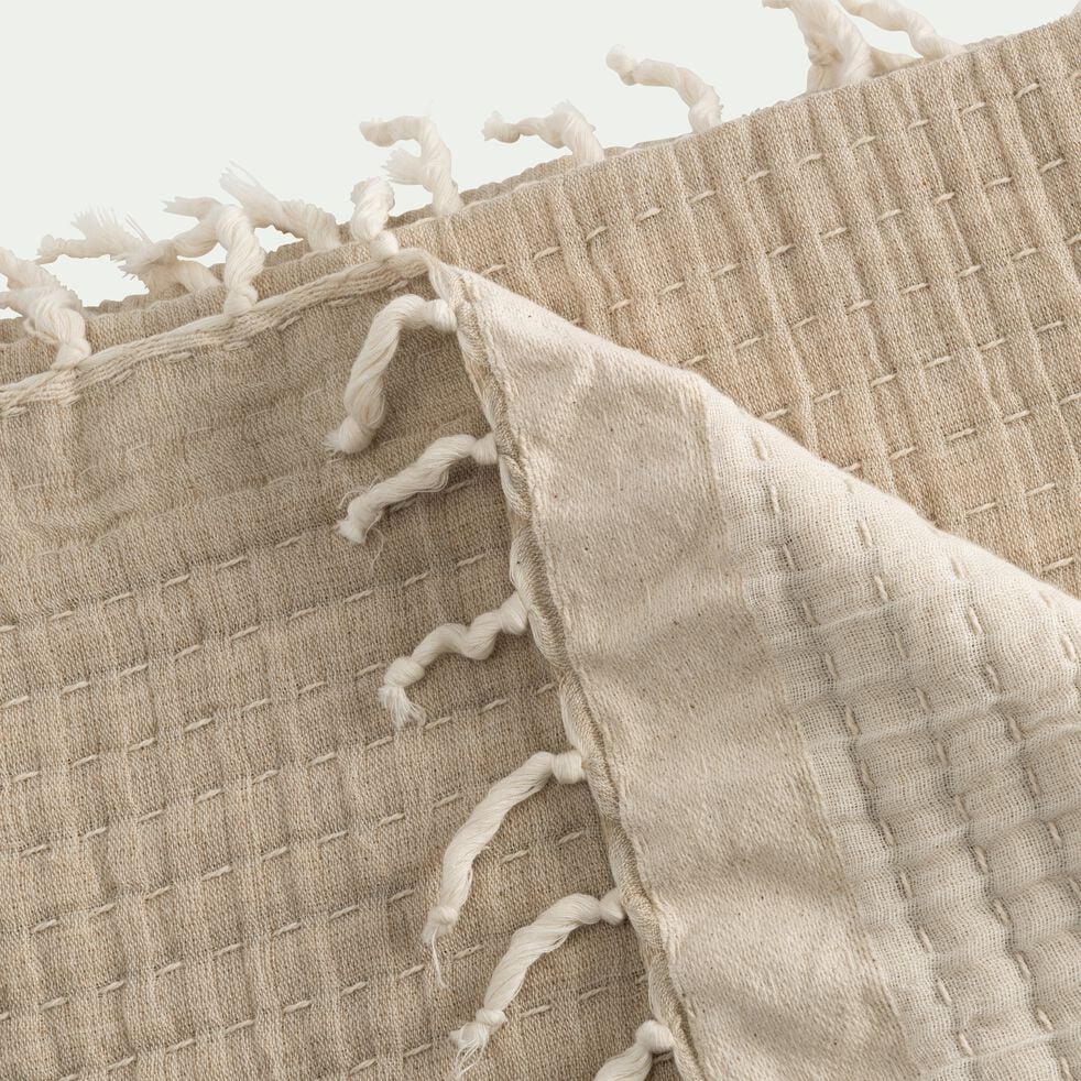 Couvre-lit en coton frangé - beige 230x250cm-KHANTA