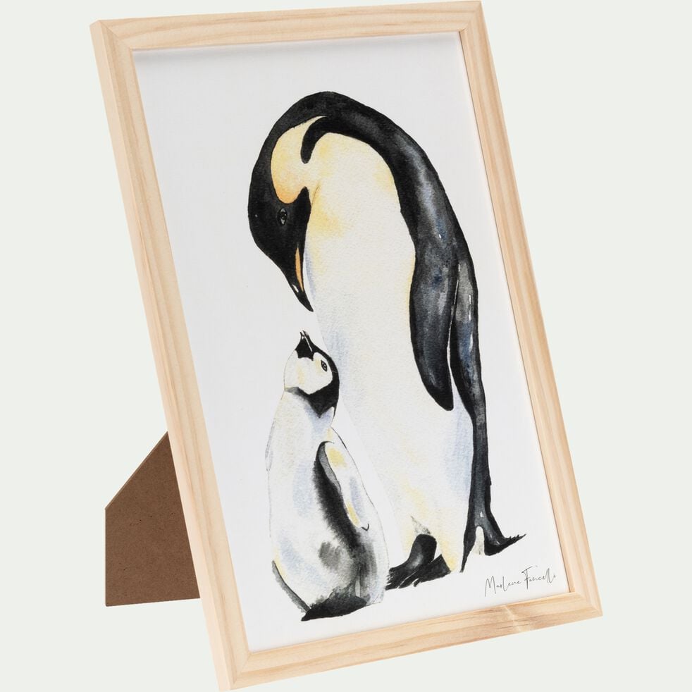 Image aquarelle encadrée famille de pingouins - A4-FAMILLE PINGOUIN